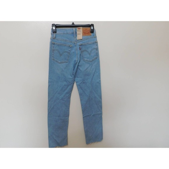 JR470 Levi's Blue Distressed Wedgie Straight-Leg Cropped Jeans Size 25 - Picture 2 of 2